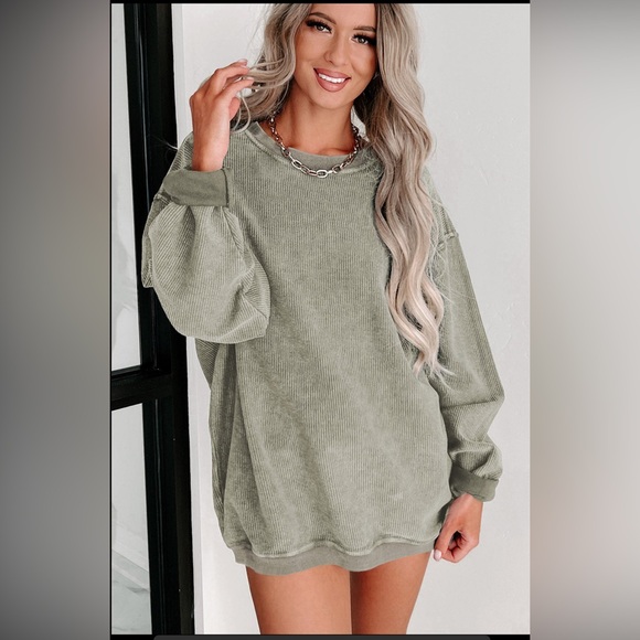 Green Ribbed Sweatshirt - Picture 2 of 2